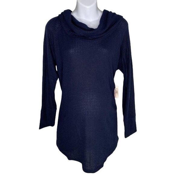 Jessica‎ Simpson Maternity Cowl-Neck Thermal Top Women's XL Navy Blue Soft Cozy - Picture 1 of 15